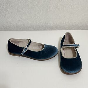 Mini Boden Blue Velvet Mary Jane Shoes Buckle Flats Girls Size 32 US 13.5